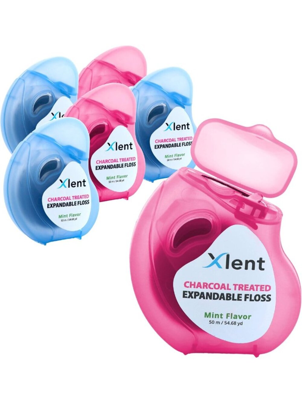 Expandable Charcoal Dental Floss 6-Pack, Refillable Mint, Vegan, BPA-Free